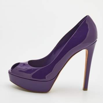 Pre Owned Dior Purple Patent Leather ‘Miss Dior’ Peep Toe Platform Pumps Size 39