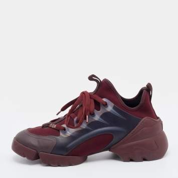 Pre Owned Dior Burgundy/Grey Neoprene and Rubber D-Connect Sneaker Size EU 36.5
