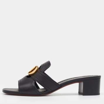 Pre Owned Dior Black Leather 30 Montaigne Slide Sandals Size 38.5