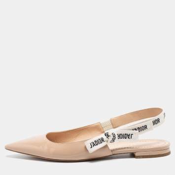 Pre Owned Dior Beige Patent Leather J'Adior Ribbon Slingback Flats Size 40