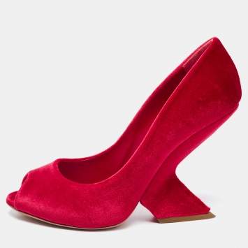 Pre Owned Dior Red Velvet Peep Toe Pumps Size 40