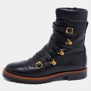 Pre Owned Dior Black Leather Wildior Combat Boots Size 39