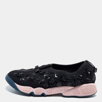 Pre Owned Dior Black Embellished Mesh Fusion Slip-On Sneakers Size 38