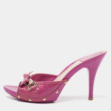 مملوكة مسبقًا Dior Pink Cannage Patent Leather Bow Slide Sandals Size 40 