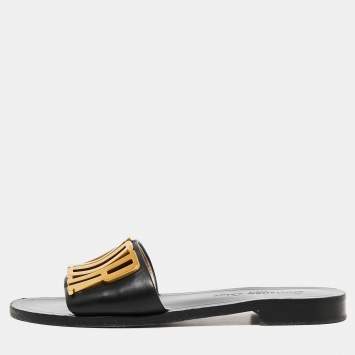 Pre Owned Dior Black Leather Diorevolution Flat Slides Size 37