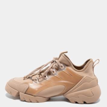 Pre Owned Dior Beige Neoprene And Leather D-Connect Low Top Sneakers Size 38.5