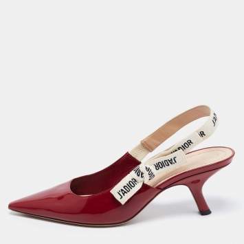 Pre Owned Dior Burgundy Patent Leather Pointed Toe J'adior Slingback Sandals Size 38.5