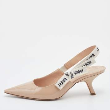 Pre Owned Dior Beige Patent Leather J'adior Pointed Toe Slingback Pumps Size 39.5