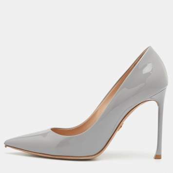 Pre Owned Dior Grey Patent Leather Cherie Pointed Toe Pumps Size 37