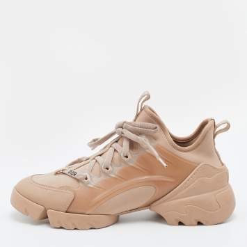 Pre Owned Dior Beige PVC/Fabric And Leather D-Connect  Sneakers Size 38