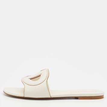 Pre Owned Dior White Leather D Club Flat Sandals Size 38
