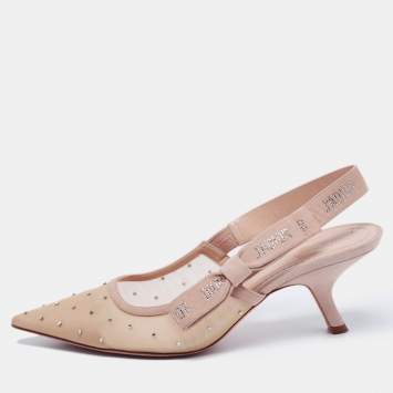 Pre Owned Dior Beige Suede and Mesh Studded J'adior Pointed Toe Slingback Pumps Size 40
