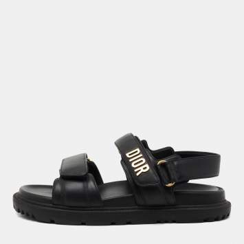 Pre Owned Dior Black Leather DIorAct Flat Sandals Size 37.5