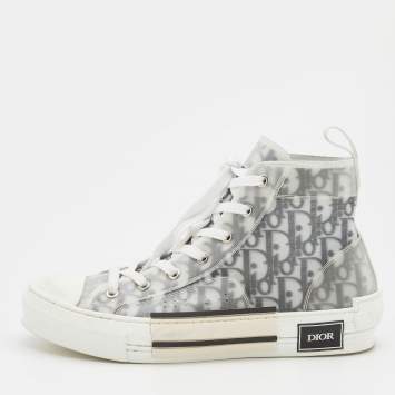 Pre Owned Dior White/Grey Oblique Mesh and Rubber B23 High Top Sneakers Size 41