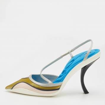 Pre Owned Dior Multicolor Satin And Leather Pointed Toe Slingback Pumps Size 37