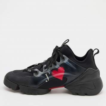 Pre Owned Dior Black Neoprene and Leather D-Connect Je T'Aime Print Sneakers Size 38.5