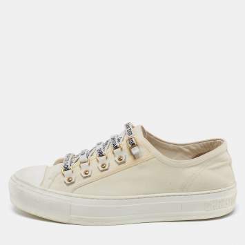 Pre Owned Dior White Canvas Walk'n'Dior Low Top Sneakers Size 38.5