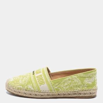 مملوكة مسبقًا Dior White/Green Canvas Granville Flat Espadrilles Size 39.5