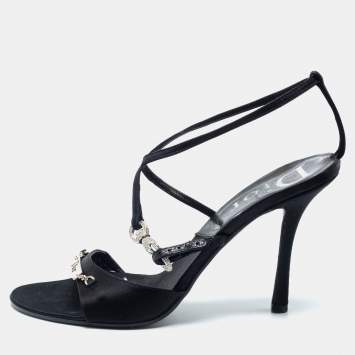 Pre Owned Dior Black Satin Open Toe Ankle Strap Sandals Size 40