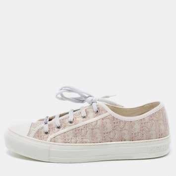 Pre Owned Dior Pink/White Oblique Embroidered Fabric Walk'n'Dior Sneakers Size 41.5