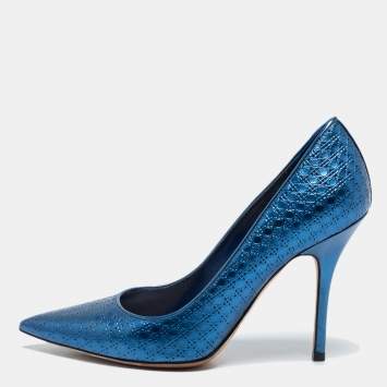 Pre Owned Dior Metallic Blue Cannage Leather Cherie Pointed Toe Pumps Size 37.5