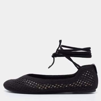 Pre Owned Dior Black Fabric Poeme Laced Ballerina Flats Size 38.5