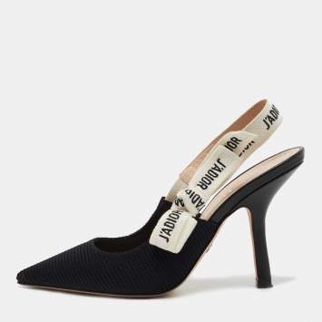 Pre Owned Dior  Black Canvas Jadior Slingback  Pumps Size 37
