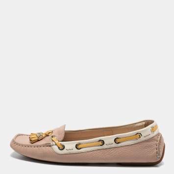 Pre Owned Dior Pink/White Leather Tassel Slip on Loafers Size 39