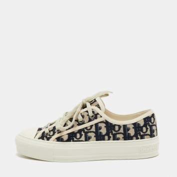 Pre Owned Dior Navy Blue/Off-White Oblique Fabric Walk'n'Dior Low Top Sneakers Size 36