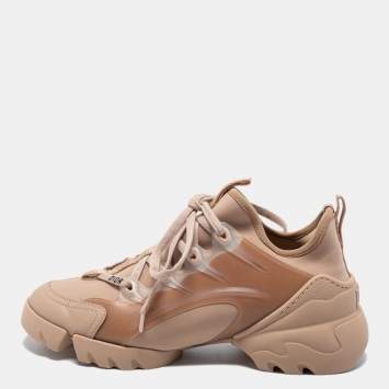 Pre Owned Dior Beige Rubber and Fabric D-Connect Sneakers Size 36