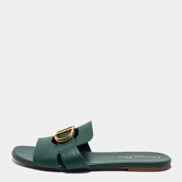 Pre Owned Dior Green Leather 30 Montaigne Flat Slides Size 38
