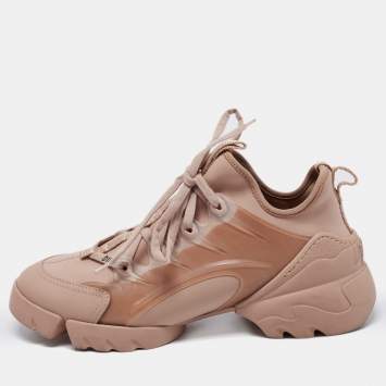 Pre Owned Dior Nude Pink Neoprene, Leather and Rubber D-Connect Sneakers Size 38
