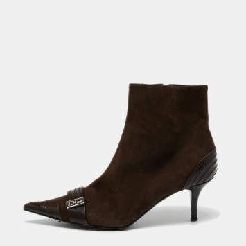 Pre Owned Dior Brown Suede Pointed Toe Ankle Booties Size 39