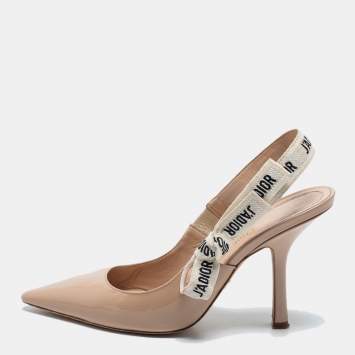 Pre Owned Dior Beige Patent Leather J'adior Slingback Pumps Size 38