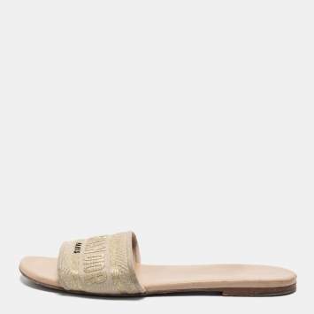 Pre Owned Dior Beige Canvas Dway Flat Sandals Size 38 
