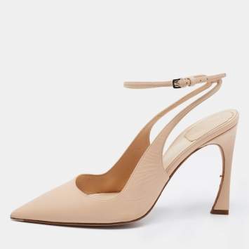 Pre Owned Dior Beige Leather Slingback Pointed Toe Pumps Size 38