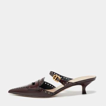 Pre Owned Dior Burgundy Leather Pointed Toe Sandals Size 38