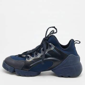Pre Owned Dior Blue Neoprene and Leather D-Connect Sneakers Size 36