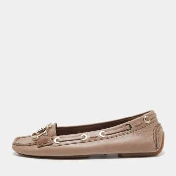 Pre Owned Dior Light Brown Leather CD Loafers Size 35