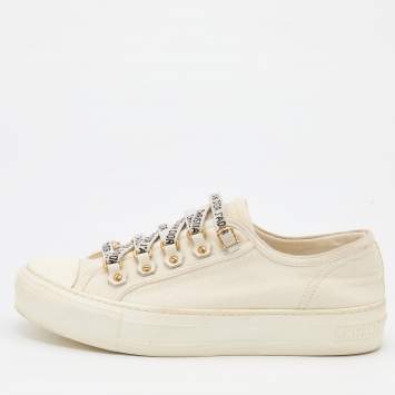 Pre Owned Dior White Canvas Walk'n'Dior Low Top Sneakers Size 37.5
