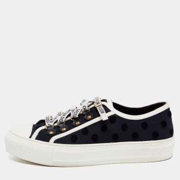 Pre Owned Dior Black Dot Canvas Walk 'n' Dior Low Top Sneakers Size 37