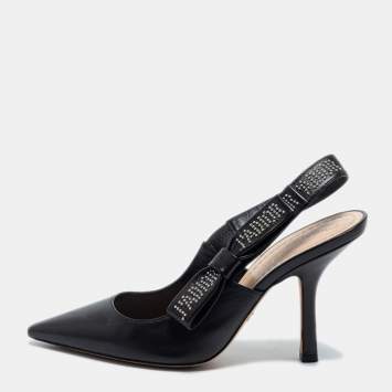 Pre Owned Dior Black Leather Studded J'adior Slingback Pumps Size 37.5