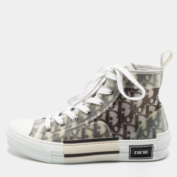 Pre Owned Dior Grey/Green PVC and Mesh B23  High Top Sneakers Size 37