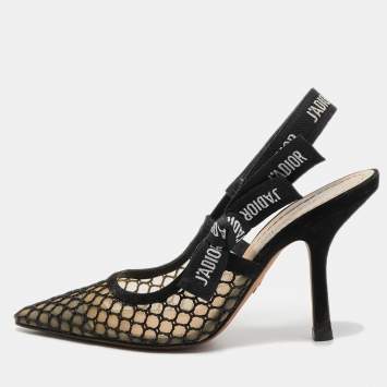 Pre Owned Dior Black Mesh and Suede J'Adior Slingback Pumps Size 37