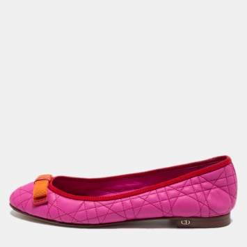 Pre Owned Dior Pink Quilted Cannage Leather My Dior Ballet Flats Size 38