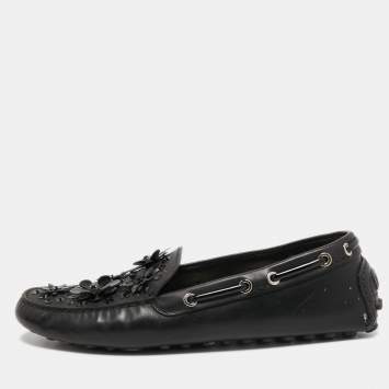 Pre Owned Dior Black Leather Embellished Slip On Loafers Size 40.5