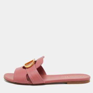 Pre Owned Dior Pink Leather 30 Montaigne Flat Slides Size 37.5