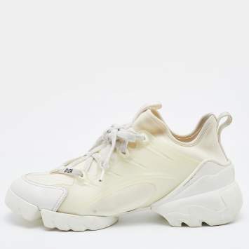 Pre Owned Dior White Neoprene and Leather D-Connect Sneakers Size 38.5