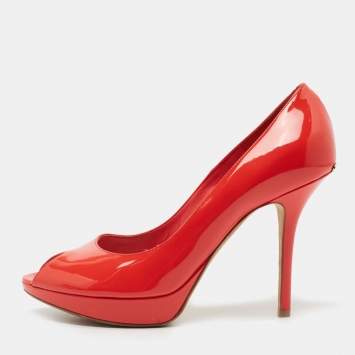 Pre Owned Dior Coral Red Patent Leather Miss Dior Pumps Size 40