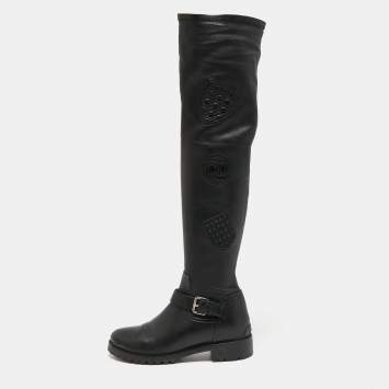 Pre Owned Dior Black Leather Over The Knee Boots Size 38